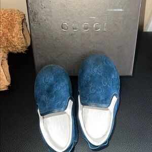 Gucci Blue Suede Slip-On Shoes